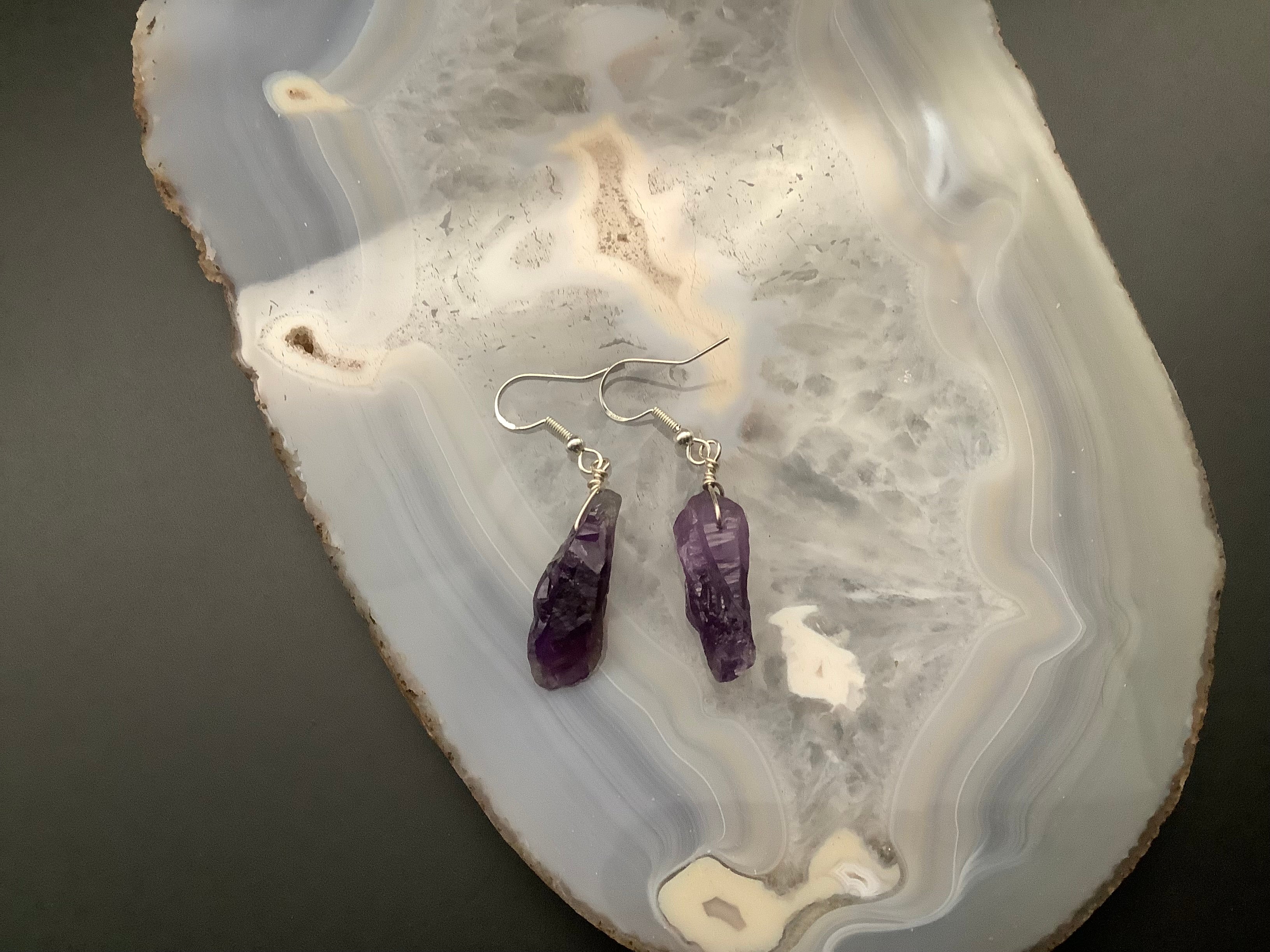 Amethyst, Sterling Silver, Quartz Crystal, Coconut Wood, high quality Earrings