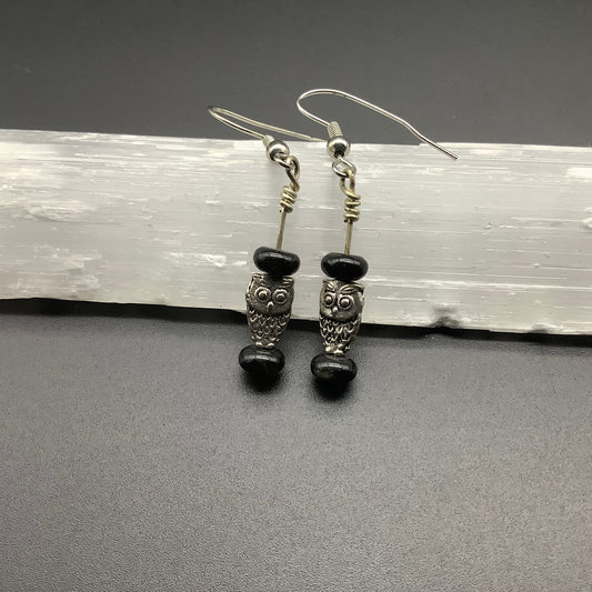 Owl earrings with obsidian